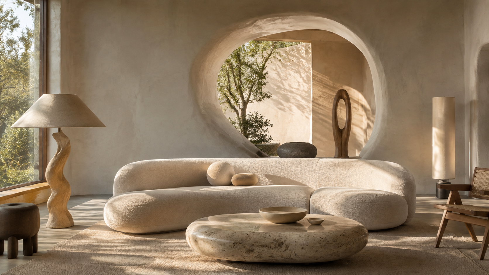 Biomorphic Modernism aesthetic: Interior dossier scene
