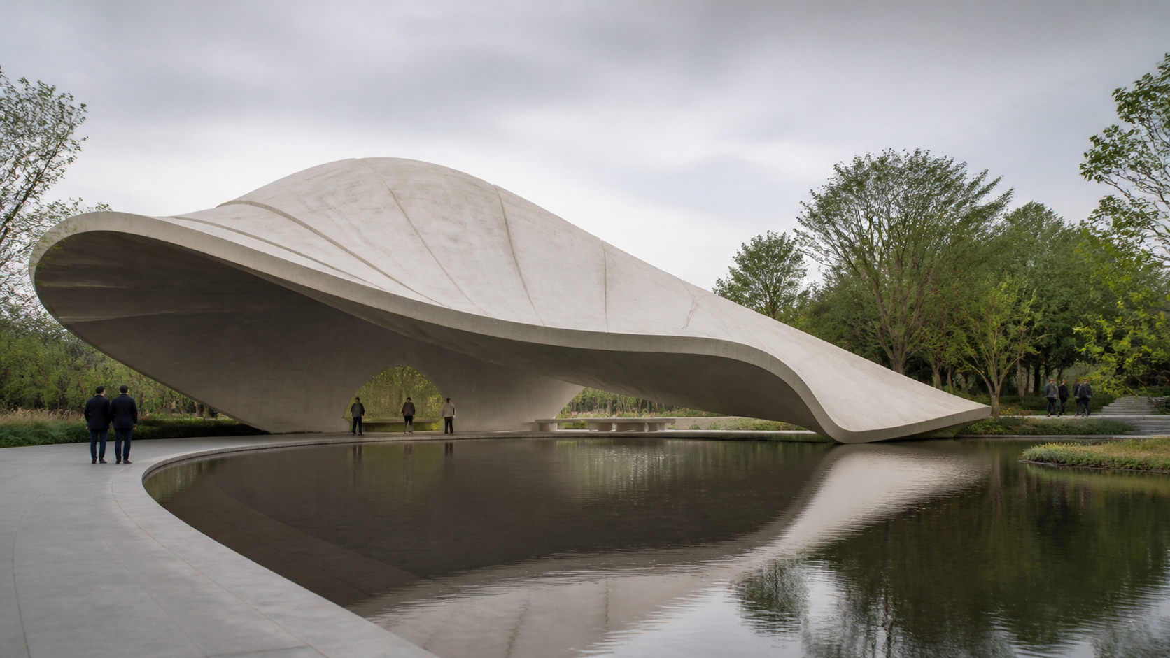 Biomorphic Modernism aesthetic: Pavilion dossier scene