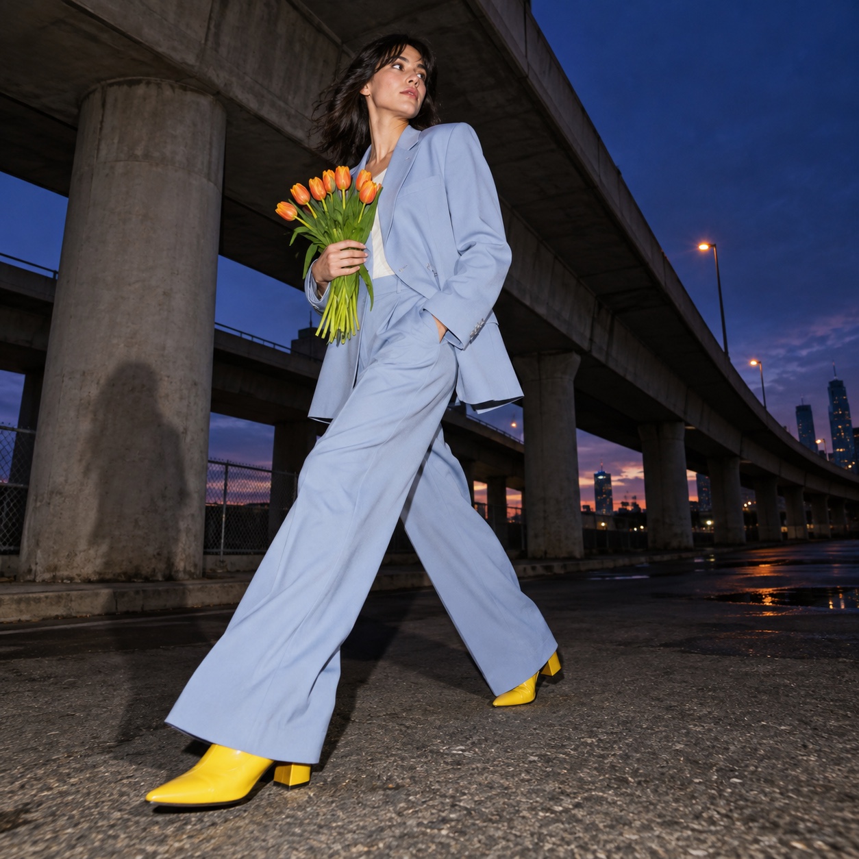 Direct Flash Editorial aesthetic: Overpass dossier scene