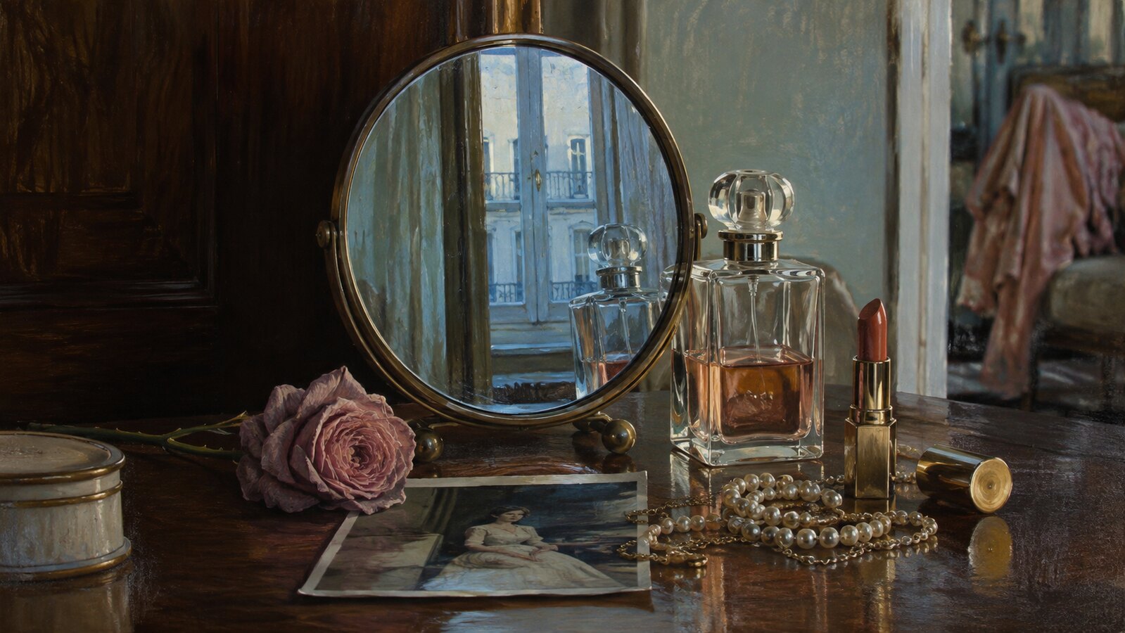 Photorealism aesthetic: Still life dossier scene