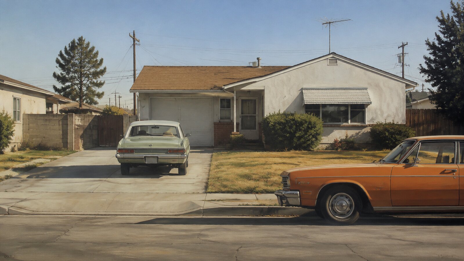 Photorealism aesthetic: Suburb dossier scene