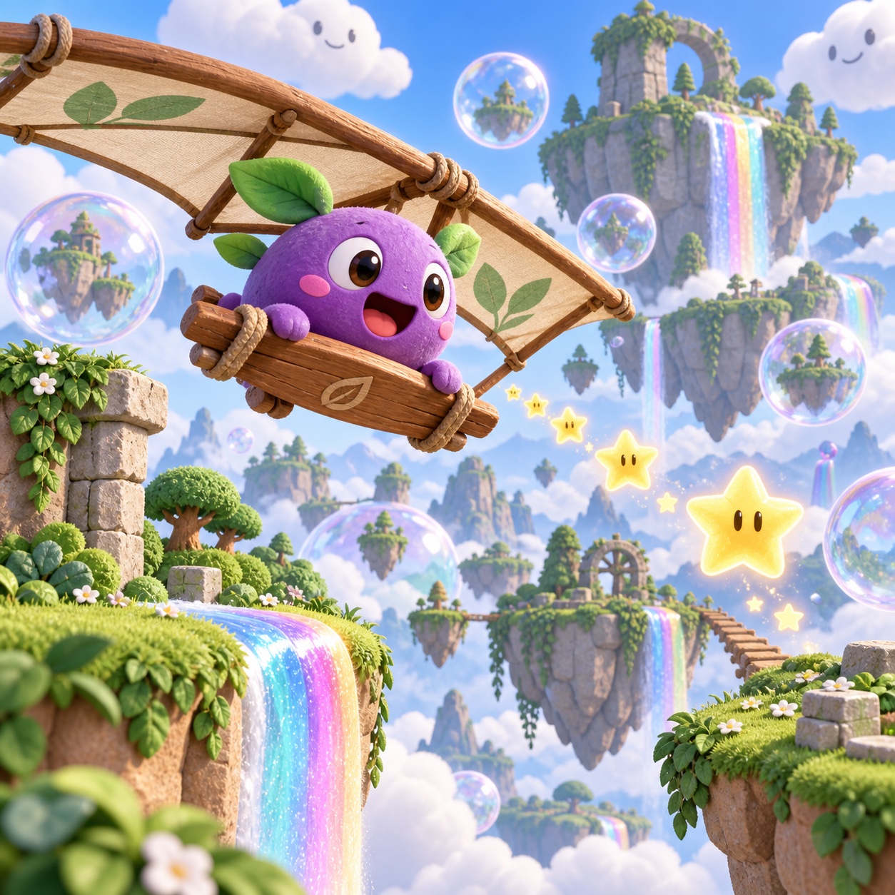 Playful Platformer aesthetic: Sky dossier scene