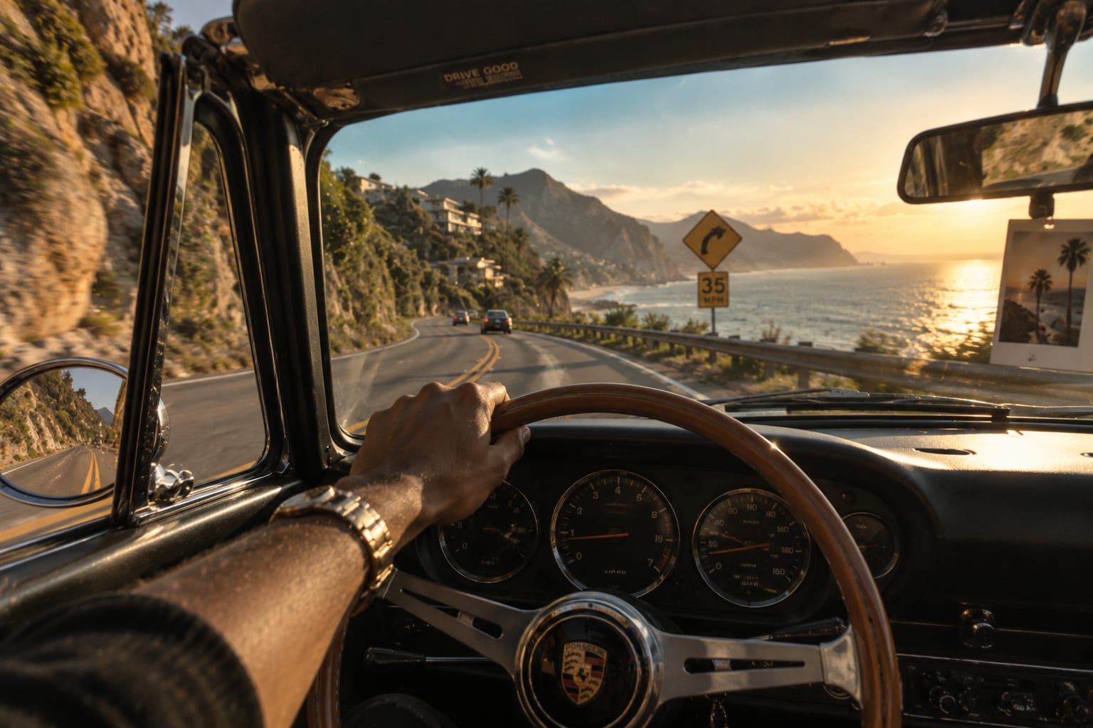 A first-person point-of-view photograph with the viewer's own hands entering the frame.